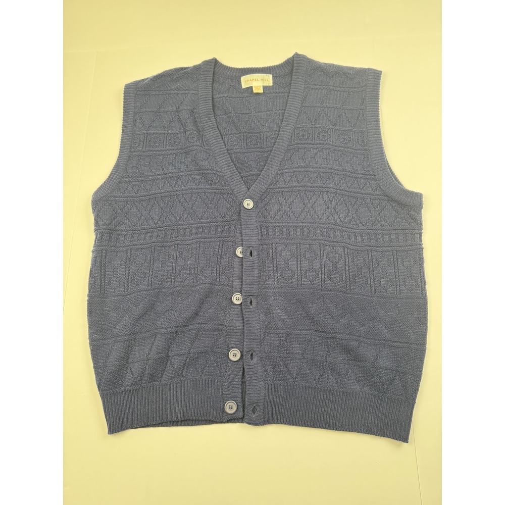 Vintage Chapel Hill Sweater Vest Womens Large Blue Knit Button Up 90s Geometric